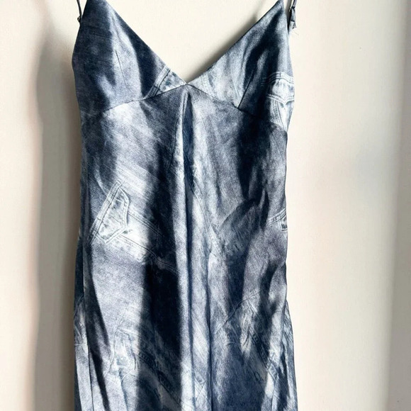 Zara Denim Print Bias Cut Spaghetti Strap Slip Dress M - Picture 3 of 8